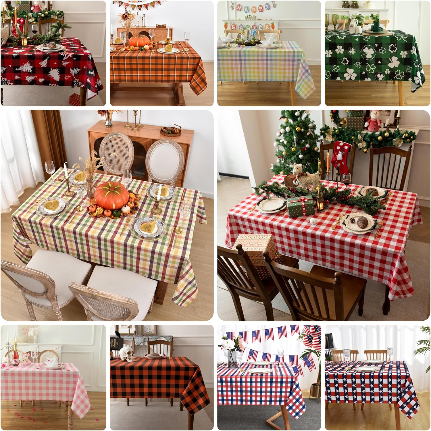 Classic Gingham Buffalo Tablecloth Fabric - Oblong 58x144 Inch Water Proof Checkered Table Cloth
