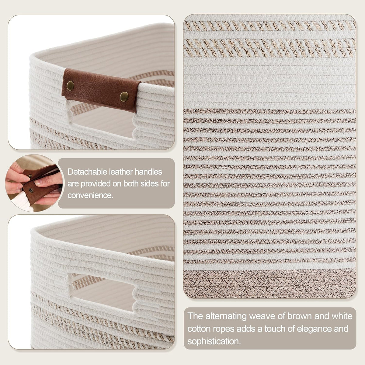 85L Tall Laundry Hamper with Handles for Living Room Storage, Extra Large Woven Rope Baskets Bin