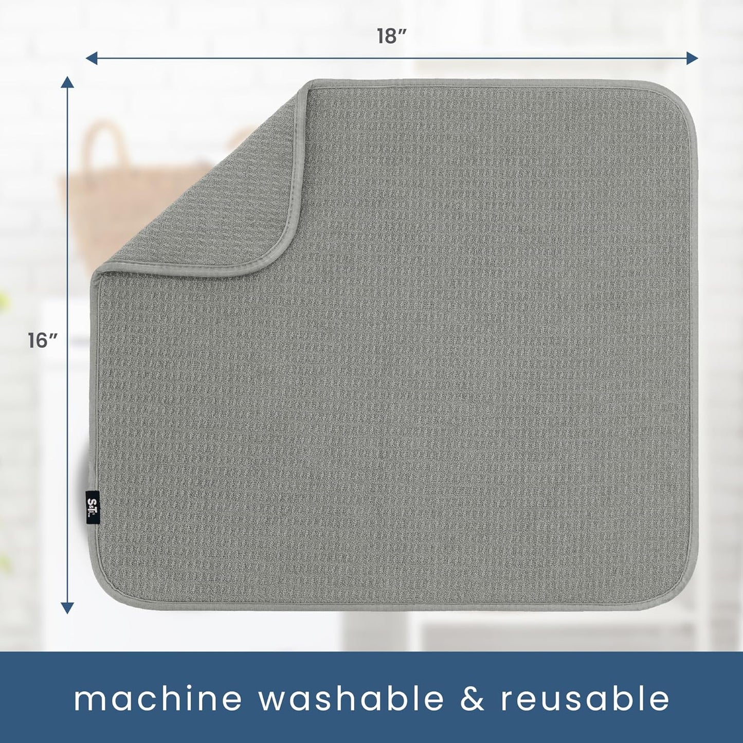 S&T INC. Dish Drying Mat, 16” x 18”, Absorbent Microfiber Kitchen Counter Mat, Dish Drying Pad for