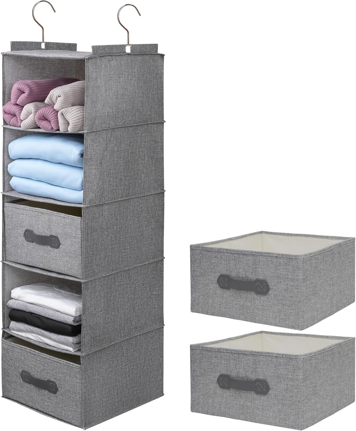 Large Hanging Sweater Organizer for Closet,Collapsible 6-Shelf Hanging Closet Shelves with Drawers