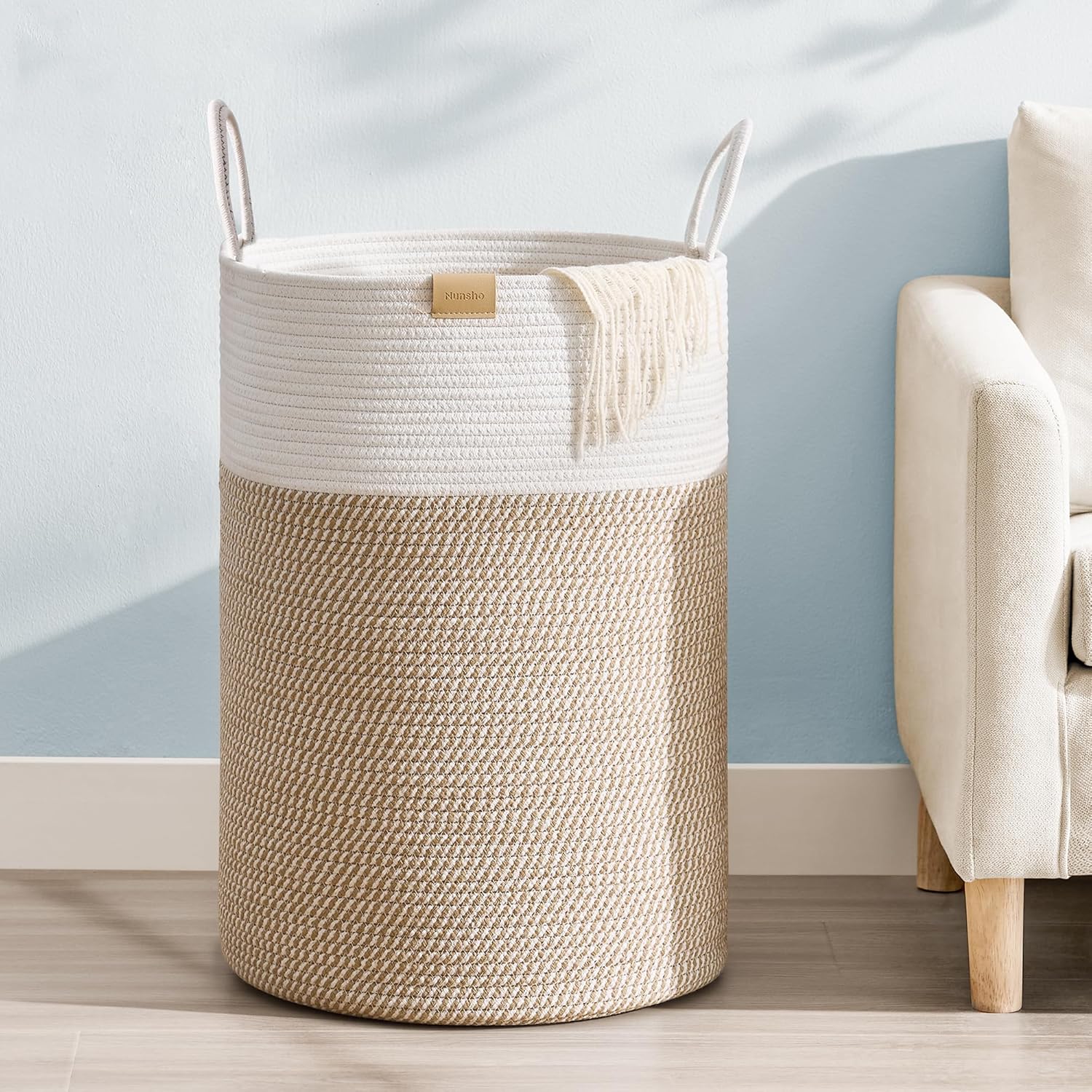 Laundry Hamper 75L,Large Laundry Basket for Clothes,Decorative Storage Basket for Blankets,Cotton