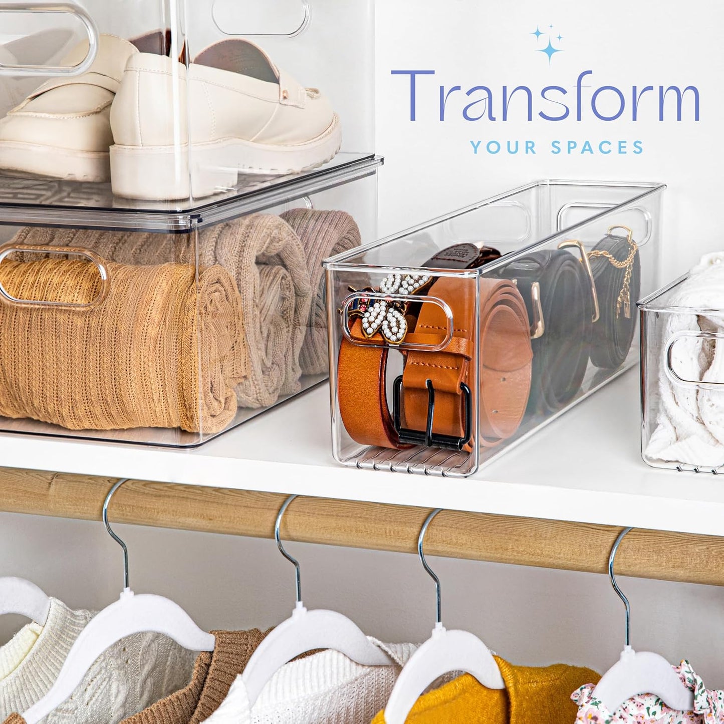 Plastic Food Storage Clear Container Bin with Handles for Organizing Kitchen, Pantry, Fridge