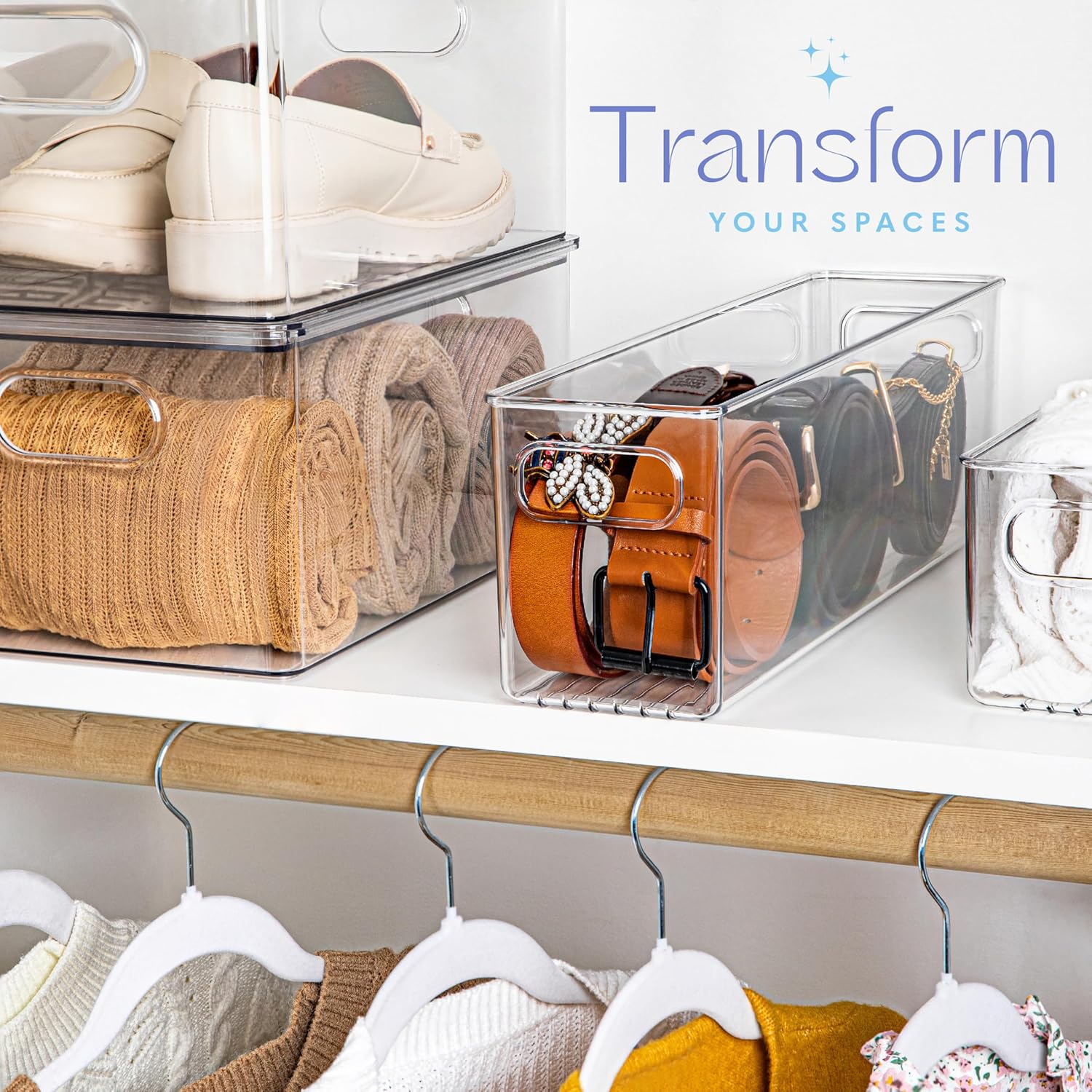 Plastic Food Storage Clear Container Bin with Handles for Organizing Kitchen, Pantry, Fridge