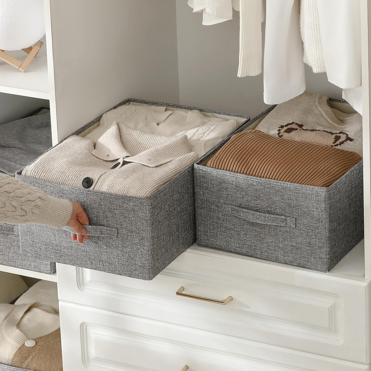 Linen Folding Storage Bins, 3 Pack Large Storage Baskets, Washable, Clothing Storage Bins with