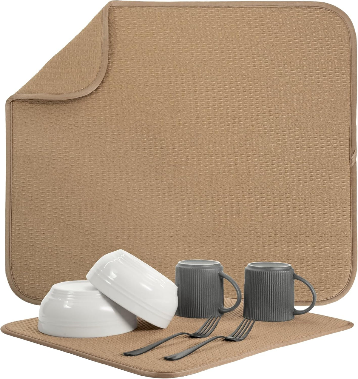 S&T INC. Dish Drying Mat, 16” x 18”, Absorbent Microfiber Kitchen Counter Mat, Drying Pad for