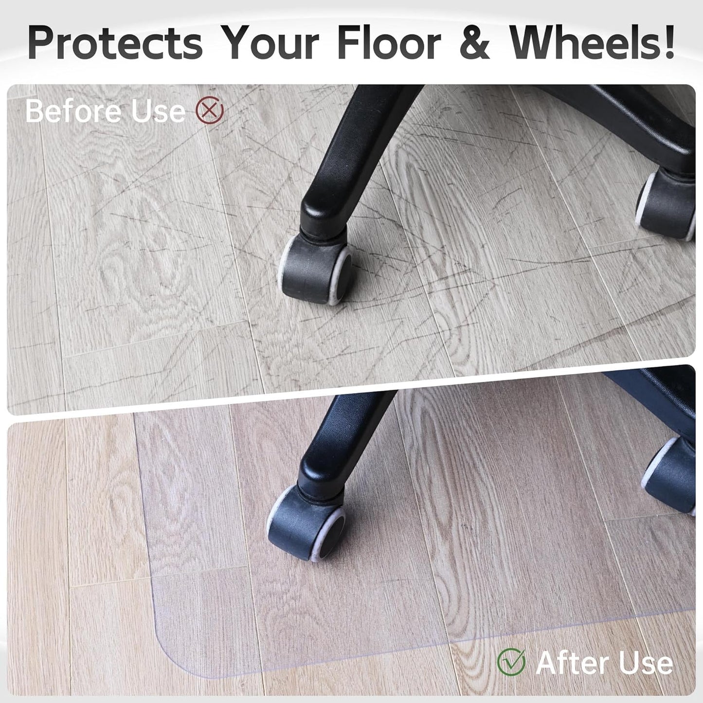 Crystal Clear Chair Mat for Hardwood Floor, 48” x 36” Office Chair Mat for Hard Floors, 1/8” Thick