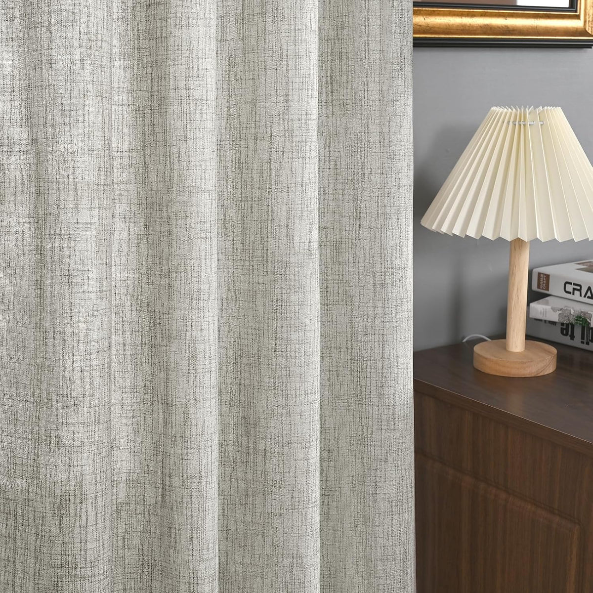 YoungsTex Dark Grey Linen Kitchen Curtains 40 Inches Long for Short Window, Semi Sheer Drapes with