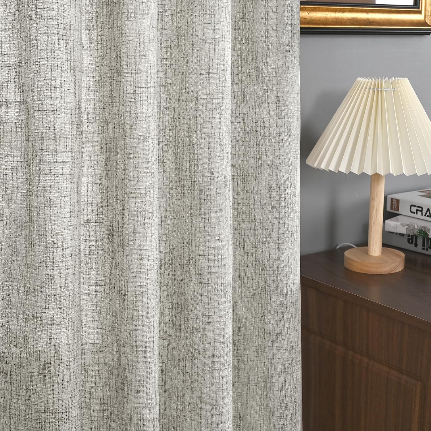 YoungsTex Dark Grey Linen Curtains 63 Inch Length 2 Panels for Living Room, Light Filtering Semi