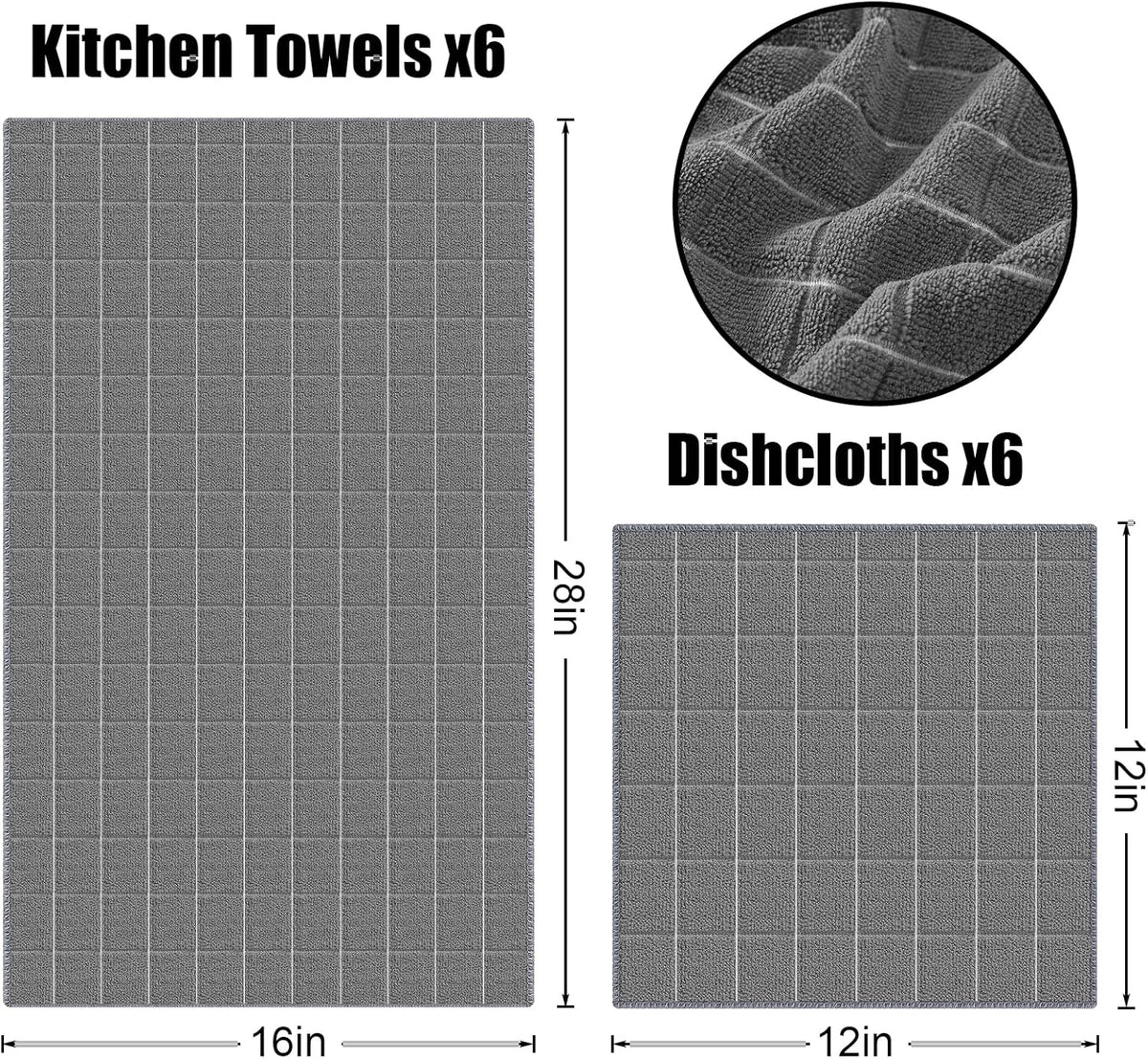Homaxy Microfiber Kitchen Towels and Dishcloths Set, 12 Pack Soft and Absorbent Dish Hand Towels