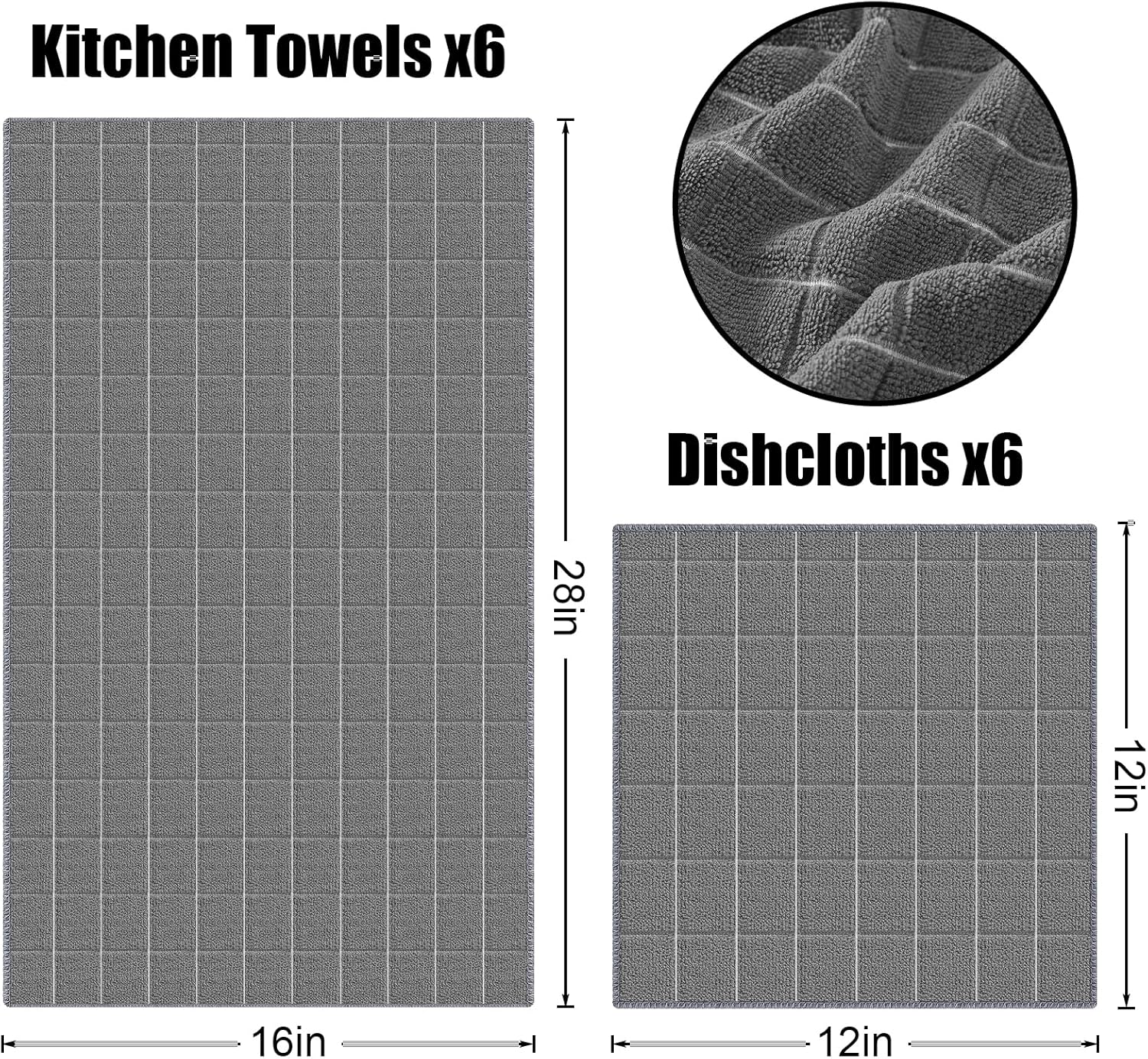 Homaxy Microfiber Kitchen Towels and Dishcloths Set, 12 Pack Soft and Absorbent Dish Hand Towels