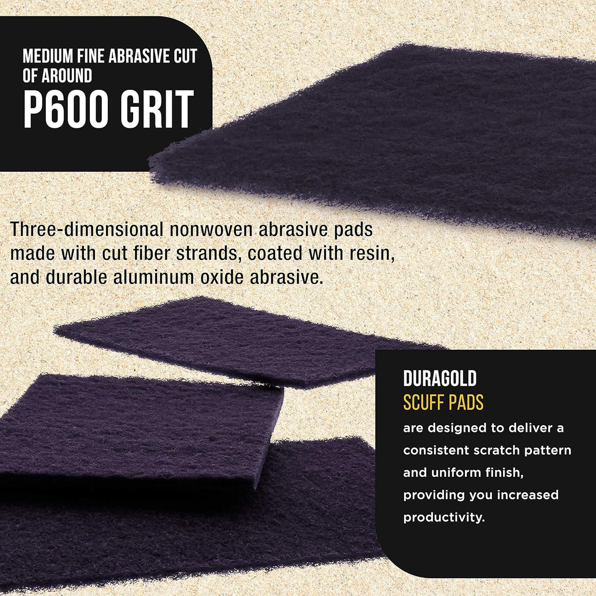 Dura-Gold Premium 6" x 9" Purple Medium Fine 600 Grit General Purpose Scuff Pads, Box of 10