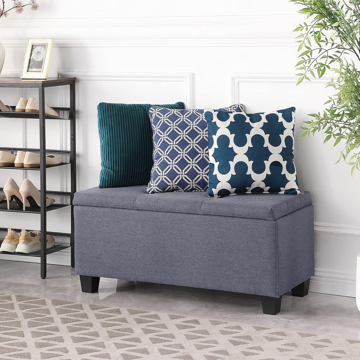 Hinged Storage Ottoman Set of 3, 38'' Living Room Storage Bench with Thick Seating, 2pcs Small