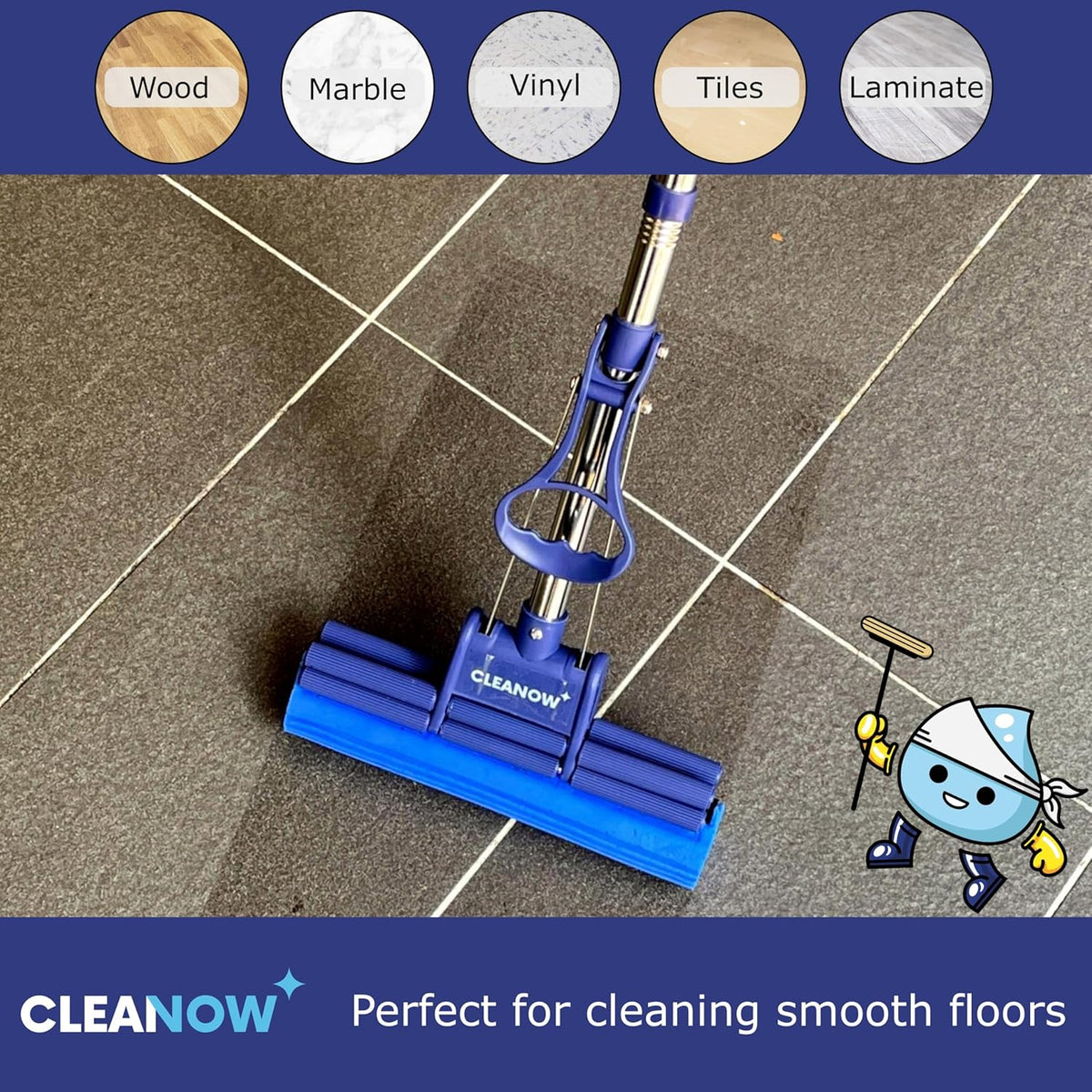 OneTouch GO! Floor Cleaner, Wring Mop, Cleaning Tool with Wringing Function - Sponge mop for