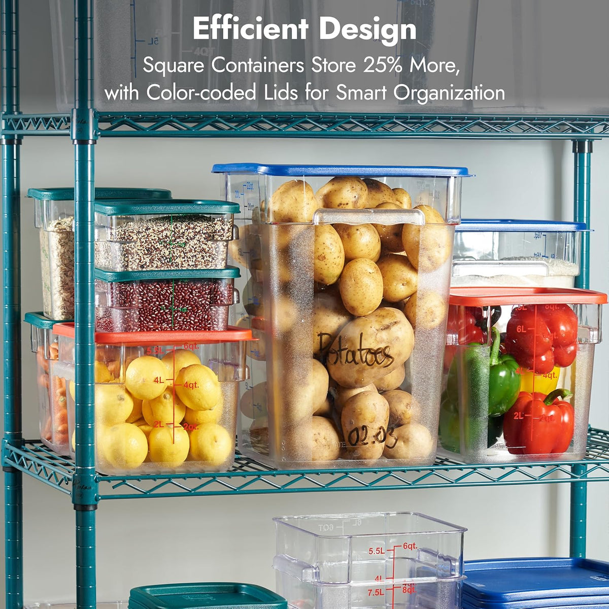 CURTA 4 Pack Food Storage Containers with Blue Lids - NSF Listed Commercial Grade in 22.0 Qt