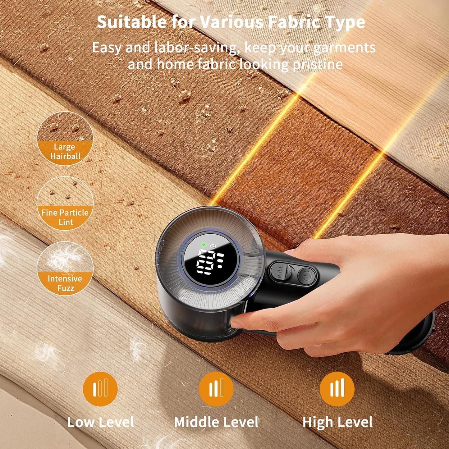 coldSky Electric Fabric Shaver & Lint Remover, Rechargeable Portable 3-Speed LED Digital Display