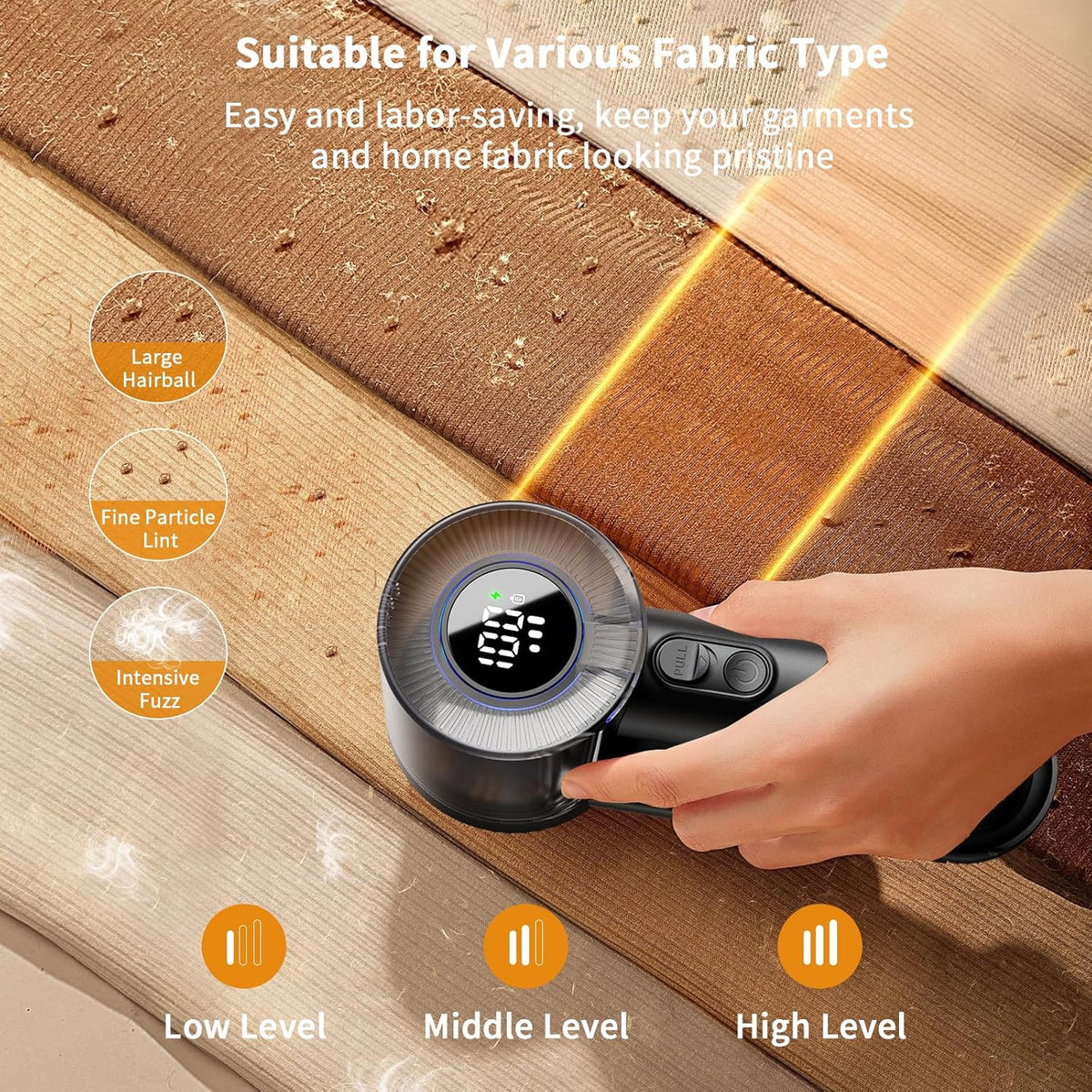coldSky Electric Fabric Shaver & Lint Remover, Rechargeable Portable 3-Speed LED Digital Display