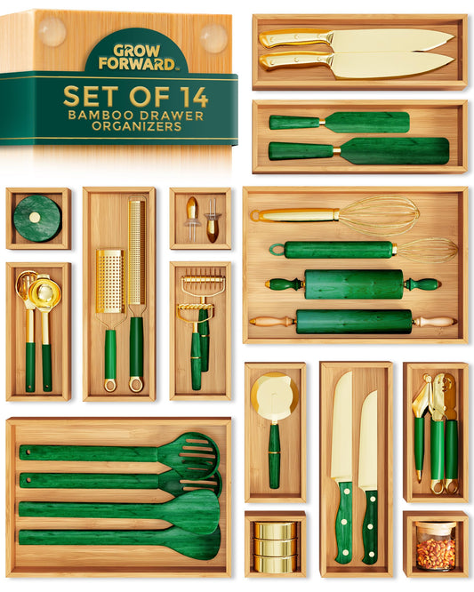 Grow Forward Bamboo Drawer Organizer Boxes