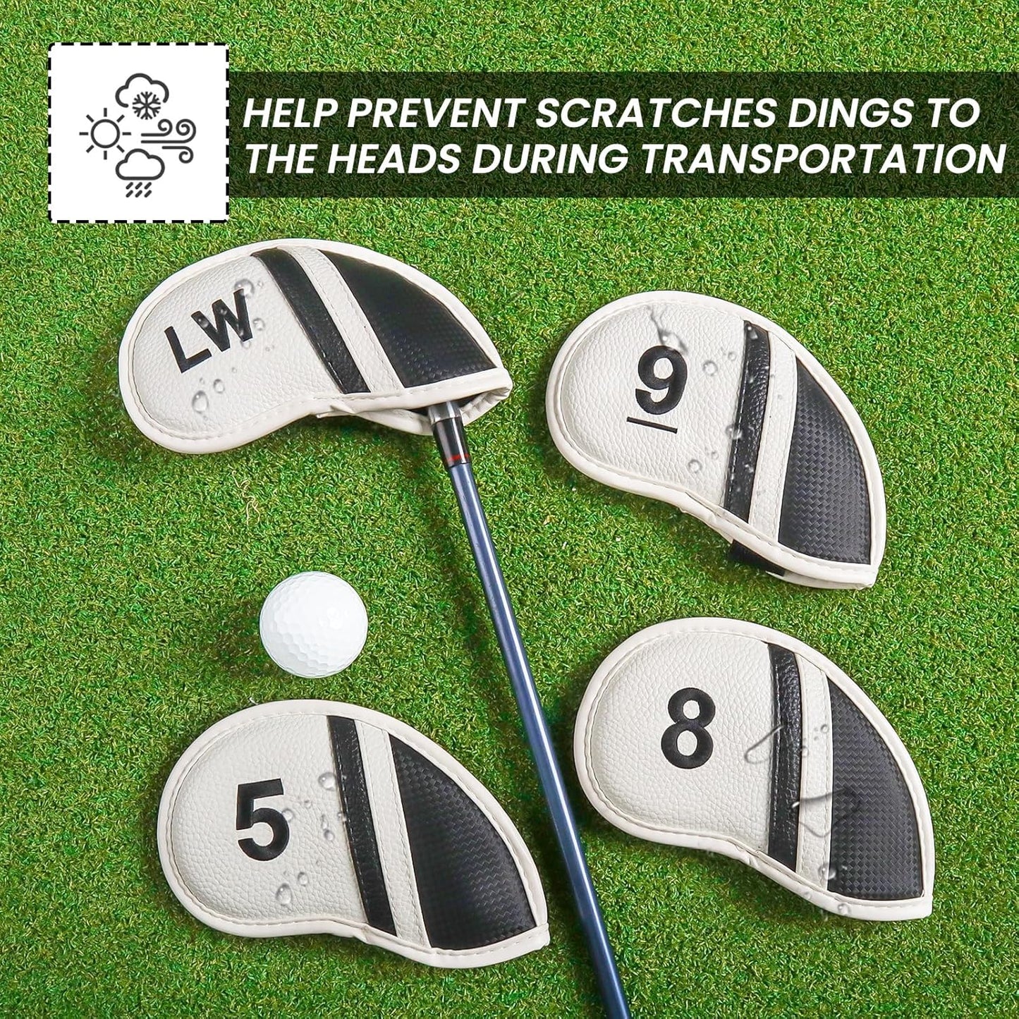 Amy Sport Golf Iron Head Covers Value 12 Pcs Set Thick Synthetic Leather, Protection Weatherproof