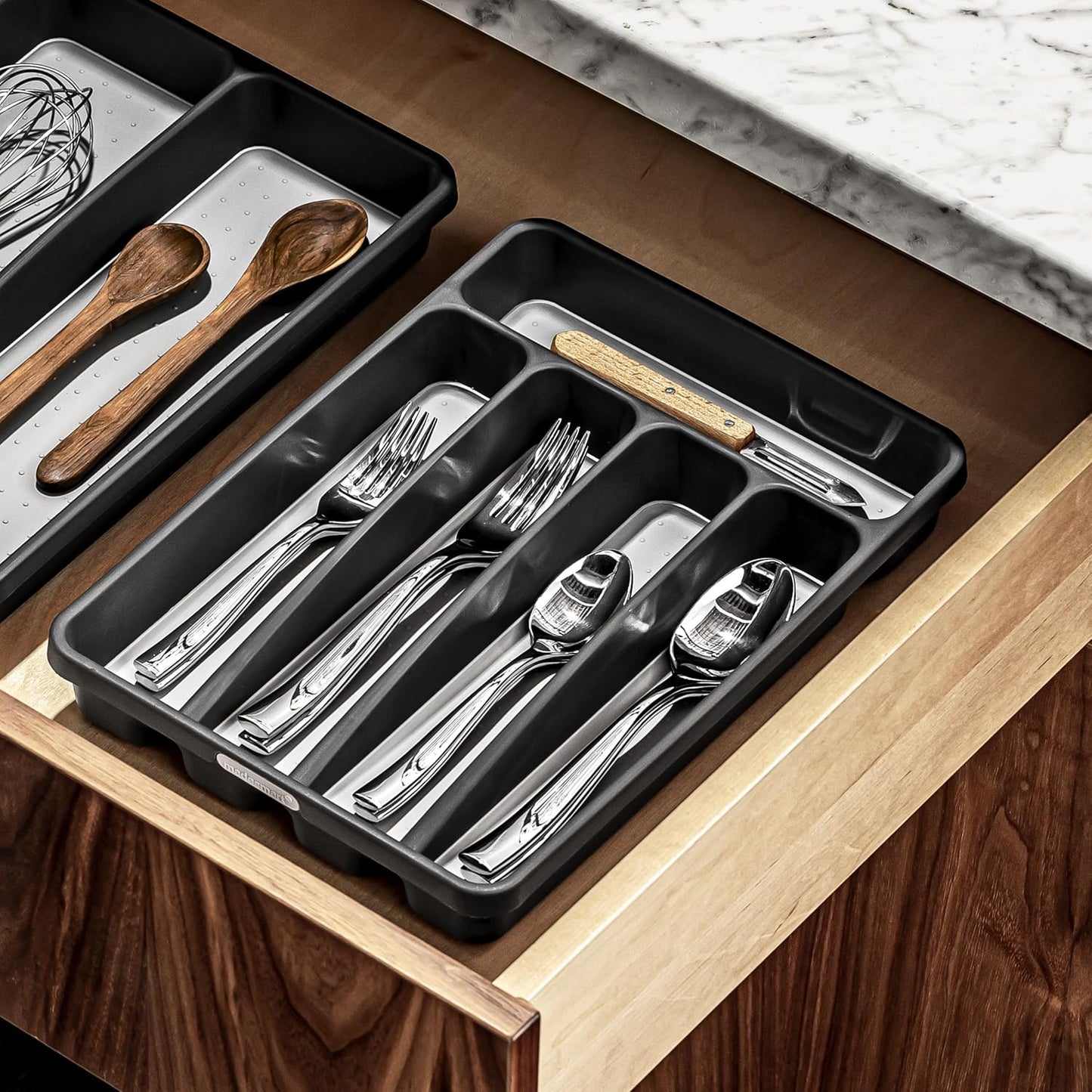 madesmart Classic Mini Silverware Tray, Soft Grip, Non-Slip Kitchen Drawer Organizer, 5