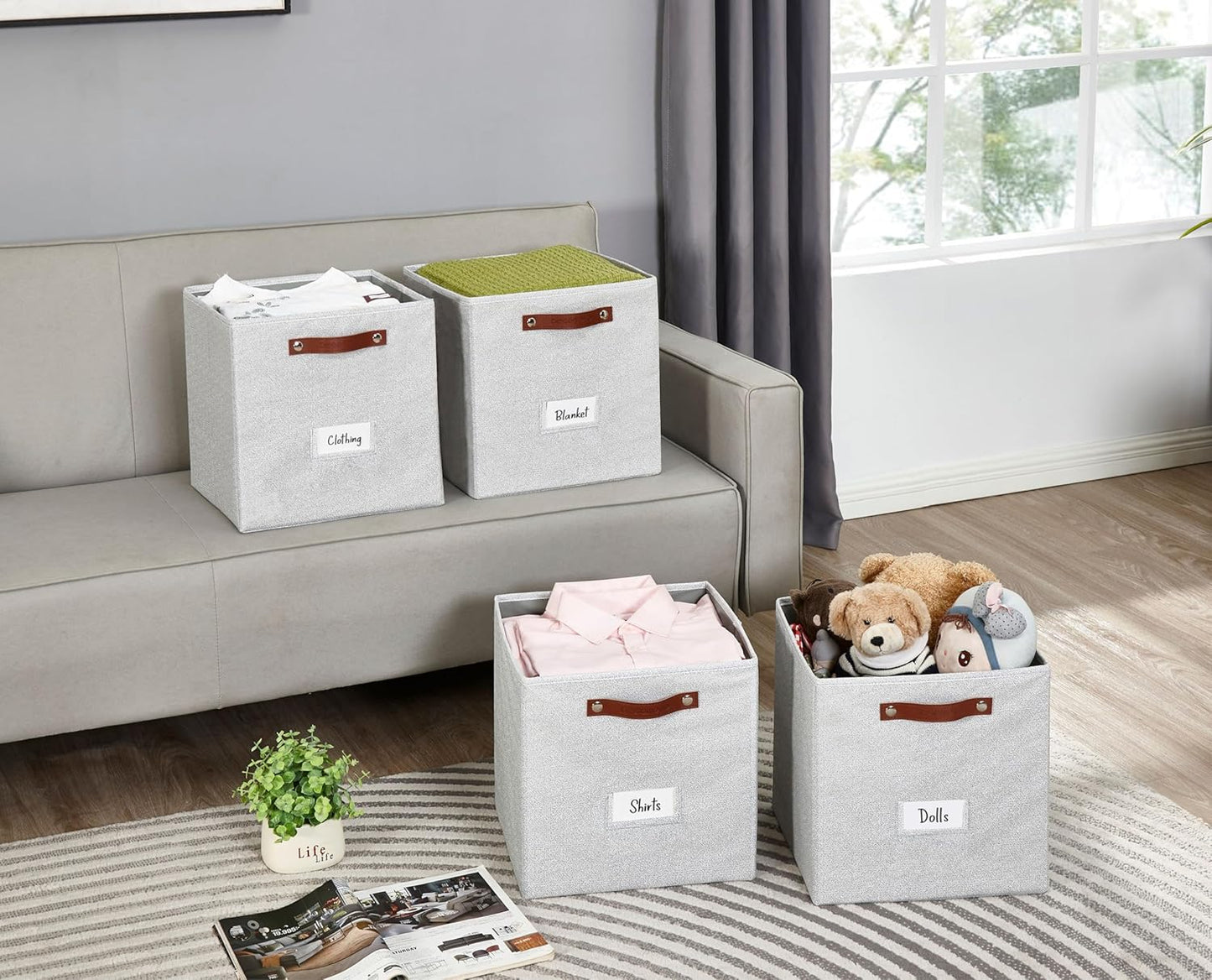 DECOMOMO Storage Cubes, 13x13x13 Storage Cube Bins with Labels, Fabric Organizer Bins (13" / 6pcs