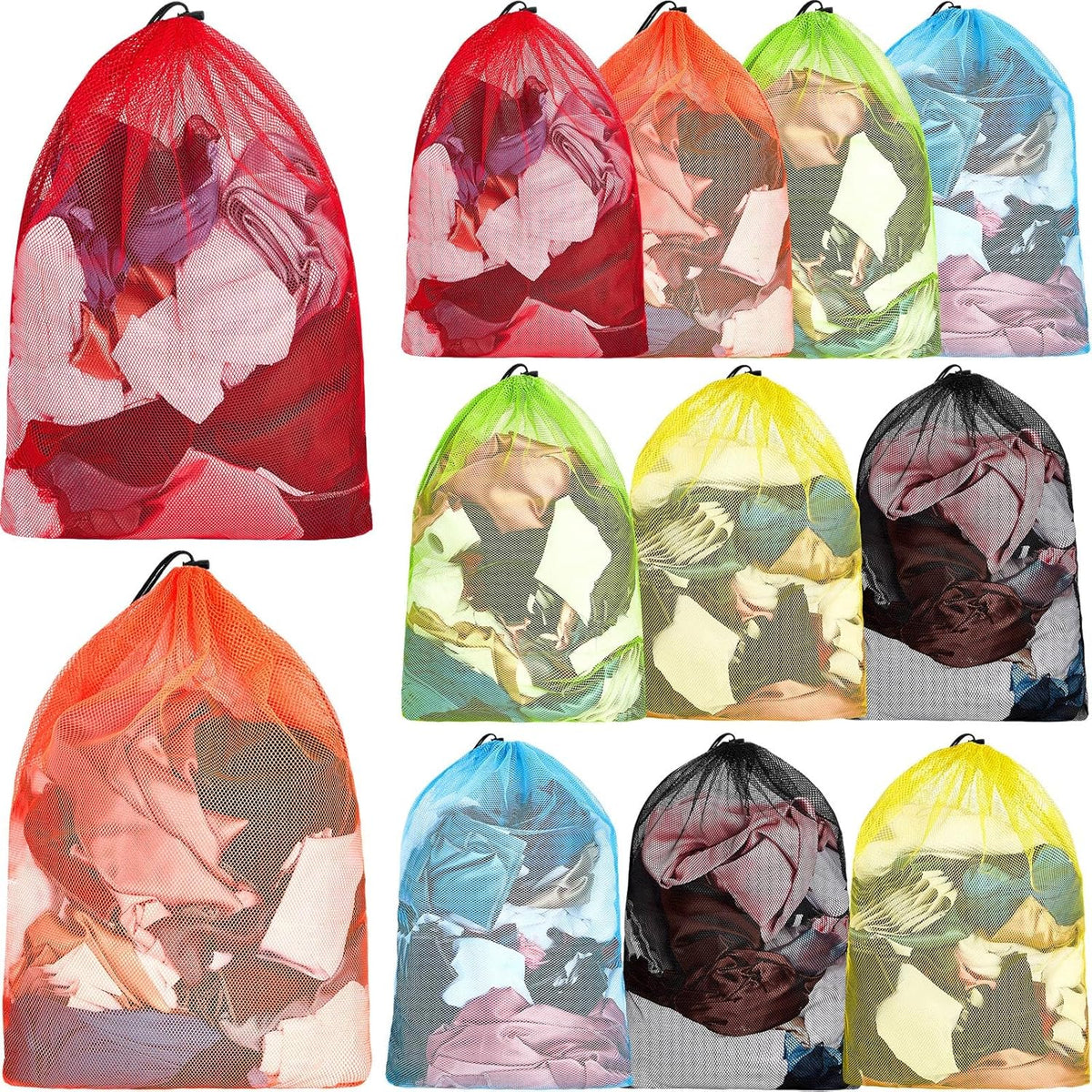 Berlune 12 Pcs Large Laundry Bag Colorful Extra Large Mesh Laundry Bag Bulk with Drawstring Heavy