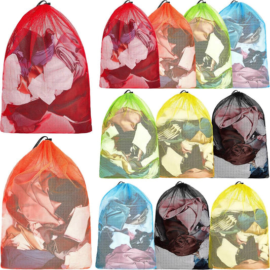 Berlune 12 Pcs Large Laundry Bag Colorful Extra Large Mesh Laundry Bag Bulk with Drawstring Heavy