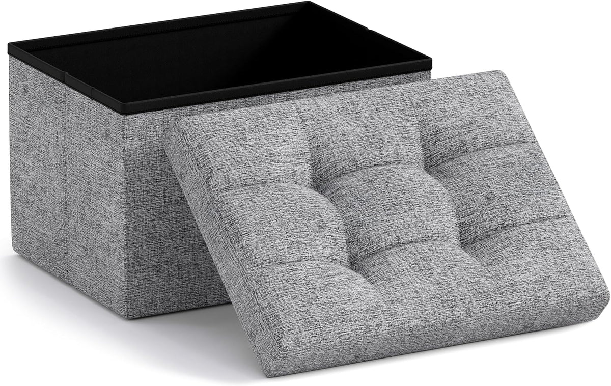 Ornavo Home Small Storage Ottoman Foldable Collapsible Rectangle Linen Ottoman Foot Rest Stool