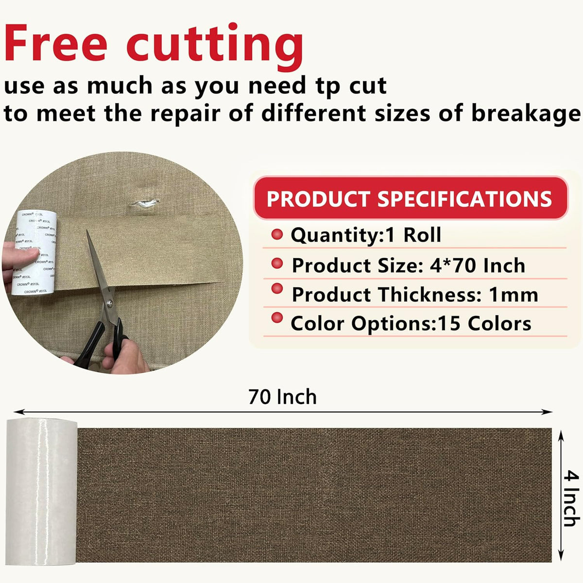 Linen Repair Tape 4x70 Inch Self-Adhesive Couch Patch Repair Fabric Patch for