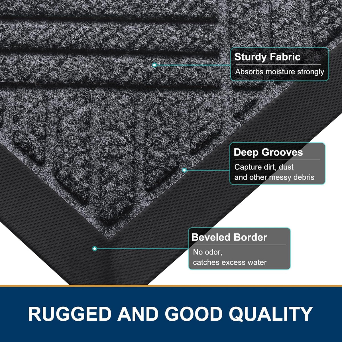 Smiry Front Door Mat Outside Entrance, Heavy Duty Outdoor Indoor Natural Rubber Doormat, Non Slip