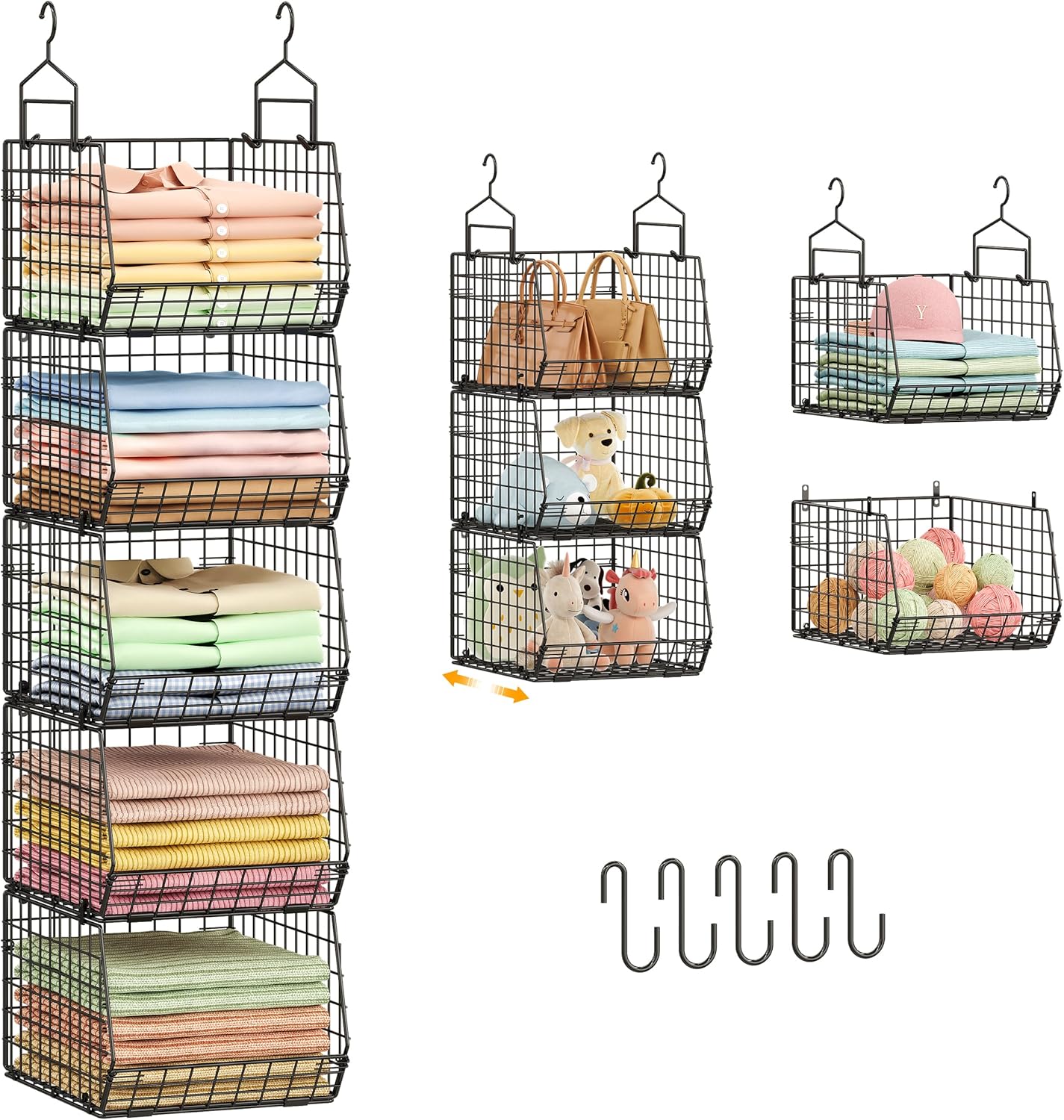 Deeper 4'' Design 5 Tier Foldable Hanging Closet Organizer and Storage，Wire Cabinet Shelves and