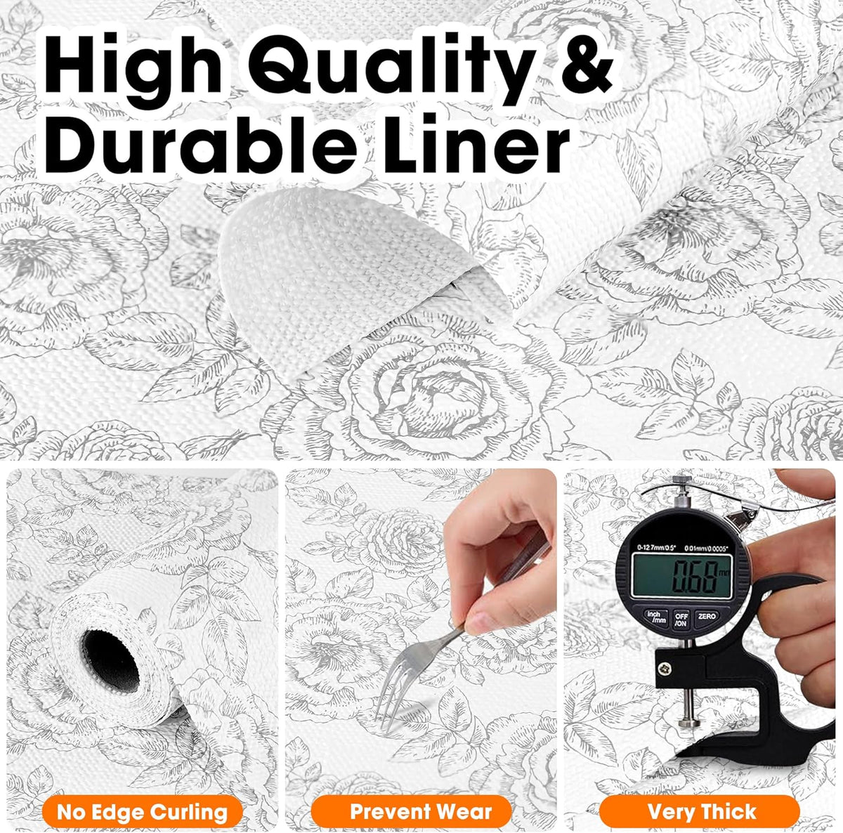 Drawer and Shelf Liners for Kitchen Cabinets Non-Adhesive Cabinet Liners Strong Grip Non Slip