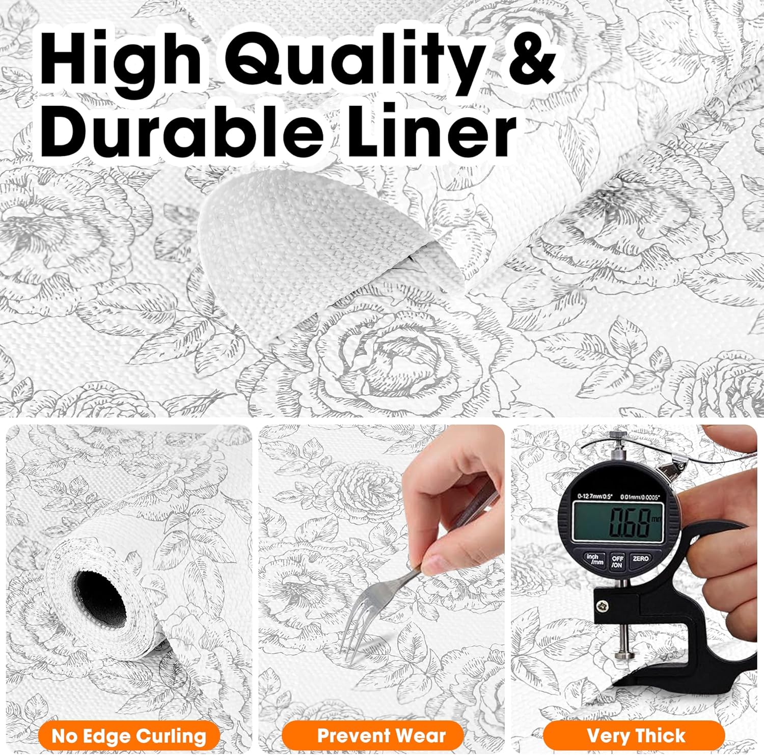 Drawer and Shelf Liner for Kitchen Cabinets Non-Adhesive, Non-Slip Cabinet Liner Shelf Paper Strong