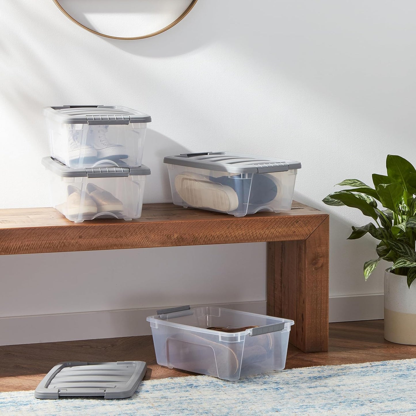 Amazon Basics Plastic Storage Containers with Secure Latching Lids, Stackable Organization Bins