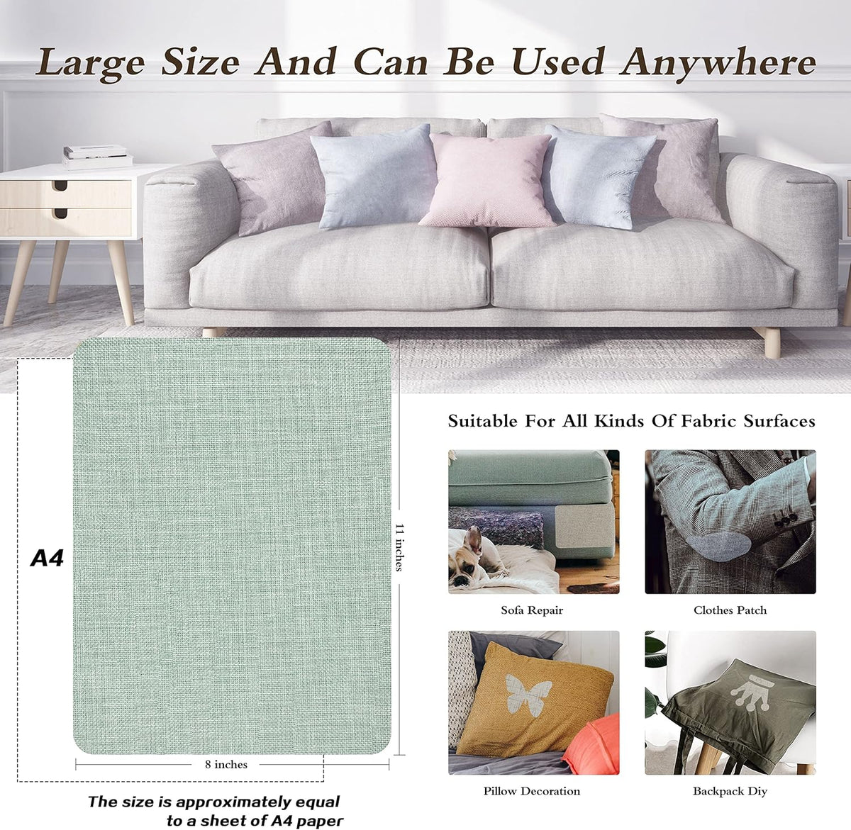 KING MOUNTAIN Coarse Linen Repair Patches, Self-Adhesive Linen Fabric Patches, 8X11 inch Extra