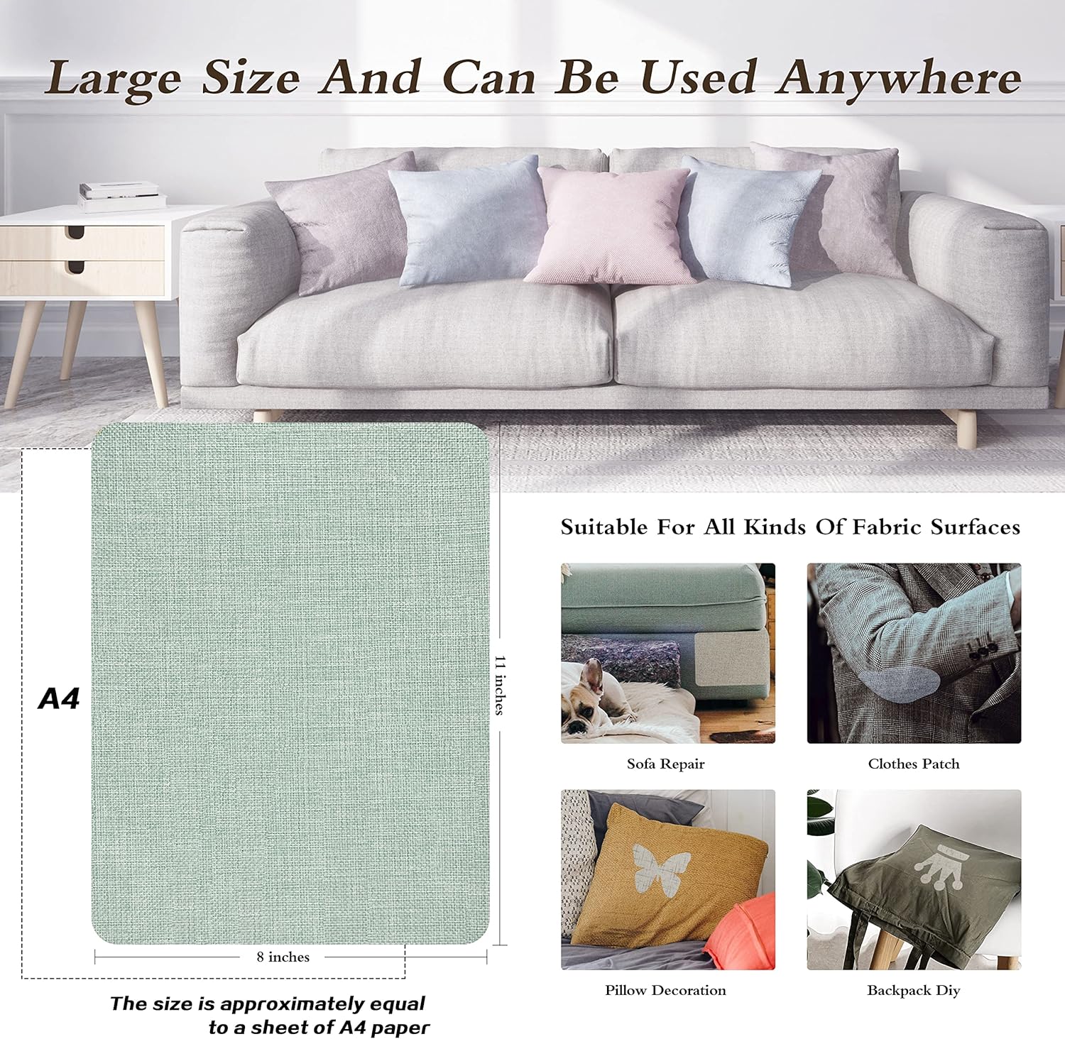 KING MOUNTAIN Coarse Linen Repair Patches, Self-Adhesive Linen Fabric Patches, 8X11 inch Extra