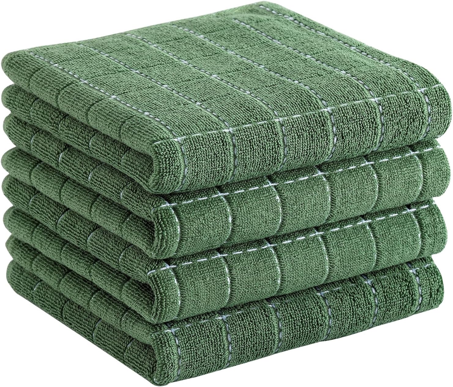 Homaxy 100% Cotton Terry Kitchen Towels(Grass Green, 13 x 28 inches), Checkered Designed, Soft and