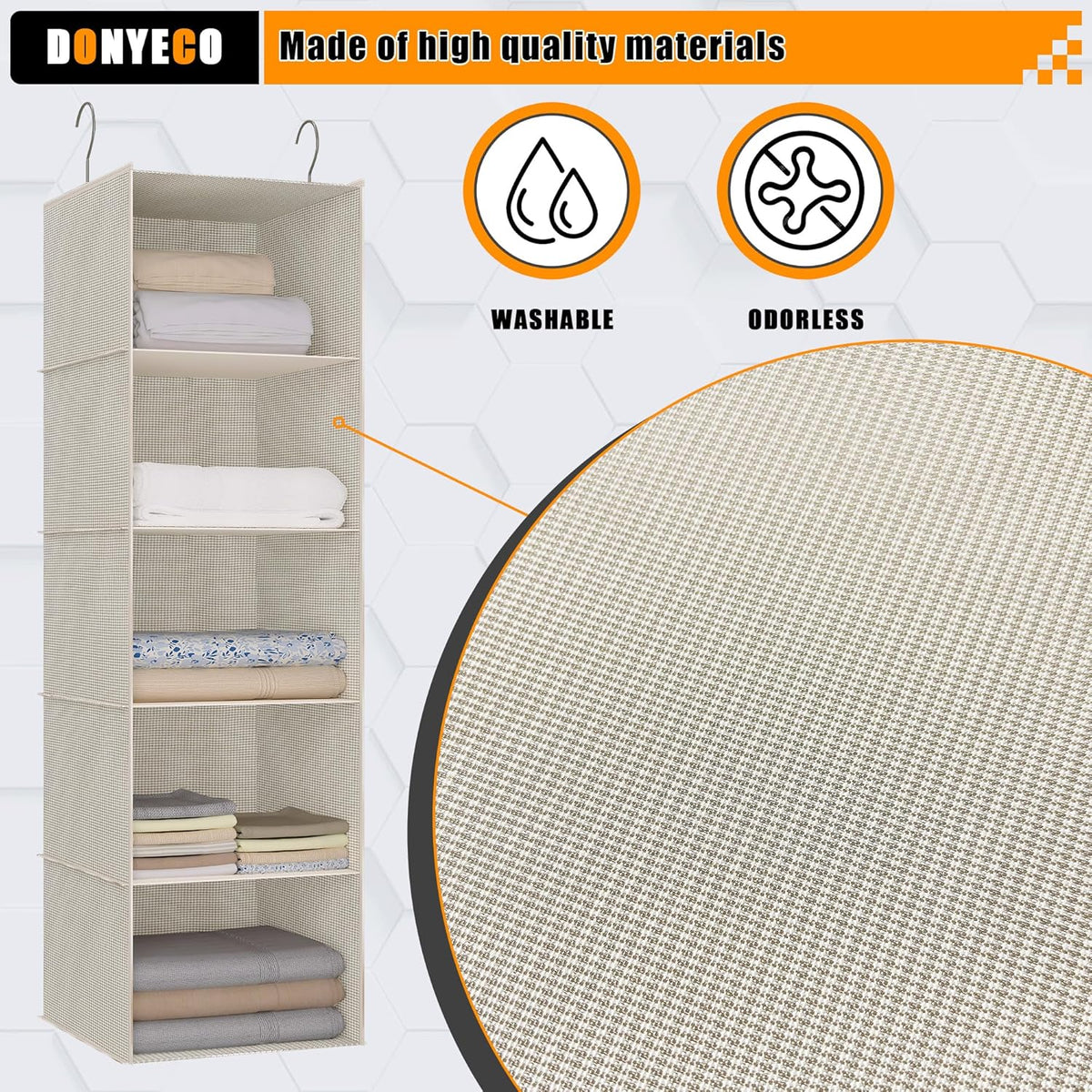 Hanging Closet Organizer, Easy Mount Foldable 5-Shelf Hanging Closet Wardrobe Storage Shelves