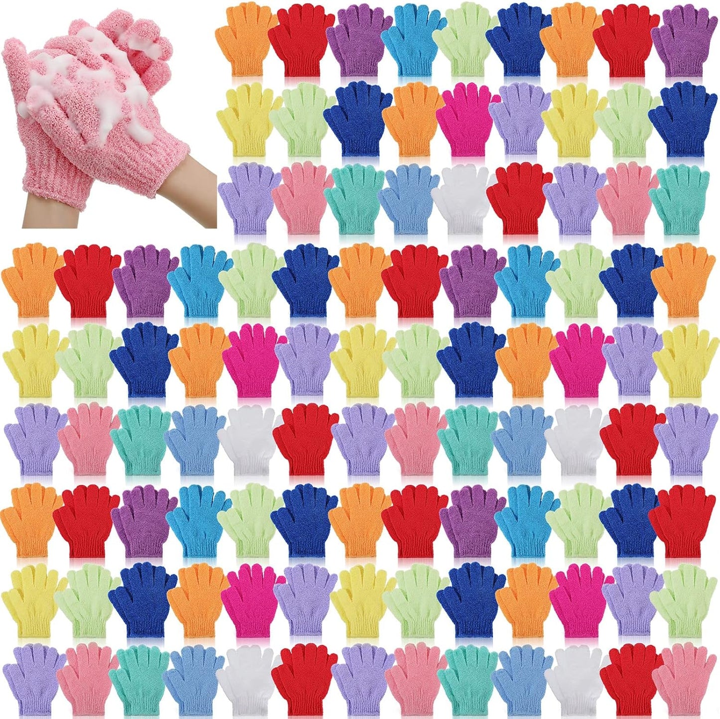 150 Pcs Exfoliating Gloves Bulk for Body Double Sided Exfoliating Shower Gloves for Women Nylon