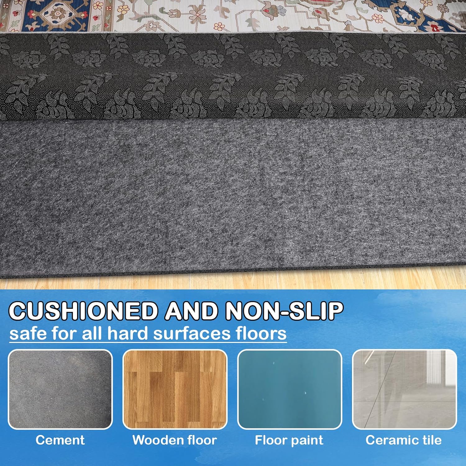 Non-Slip Rug Pads 2 x 6 ft, 100% Waterproof Extra Large Area Rugs Non Skid Rug Pad for All Floors