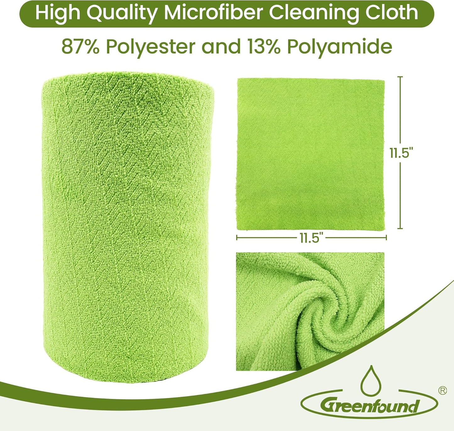 Greenfound Microfiber Cleaning Cloth Roll -80 Pack,Tear Away Microfiber Towels for Car,Reusable