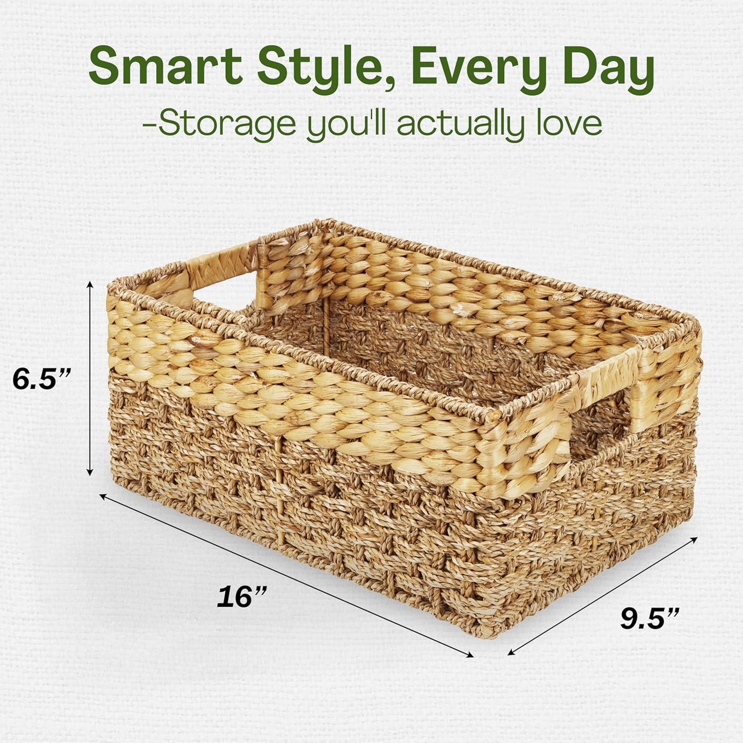 Medium Wicker Basket for Storage, Natural, Seagrass and Hyacinth Woven Baskets for Décor with