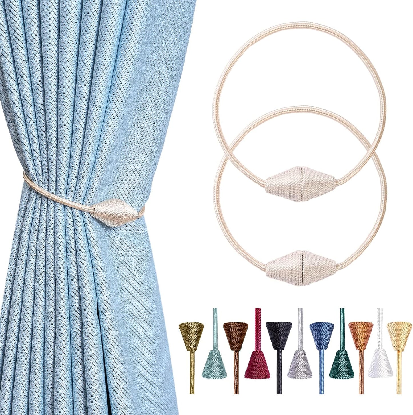 2 PCS Magnetic Curtain Tiebacks, European Style Convenient Drape Tie Backs Holdbacks for Thin or