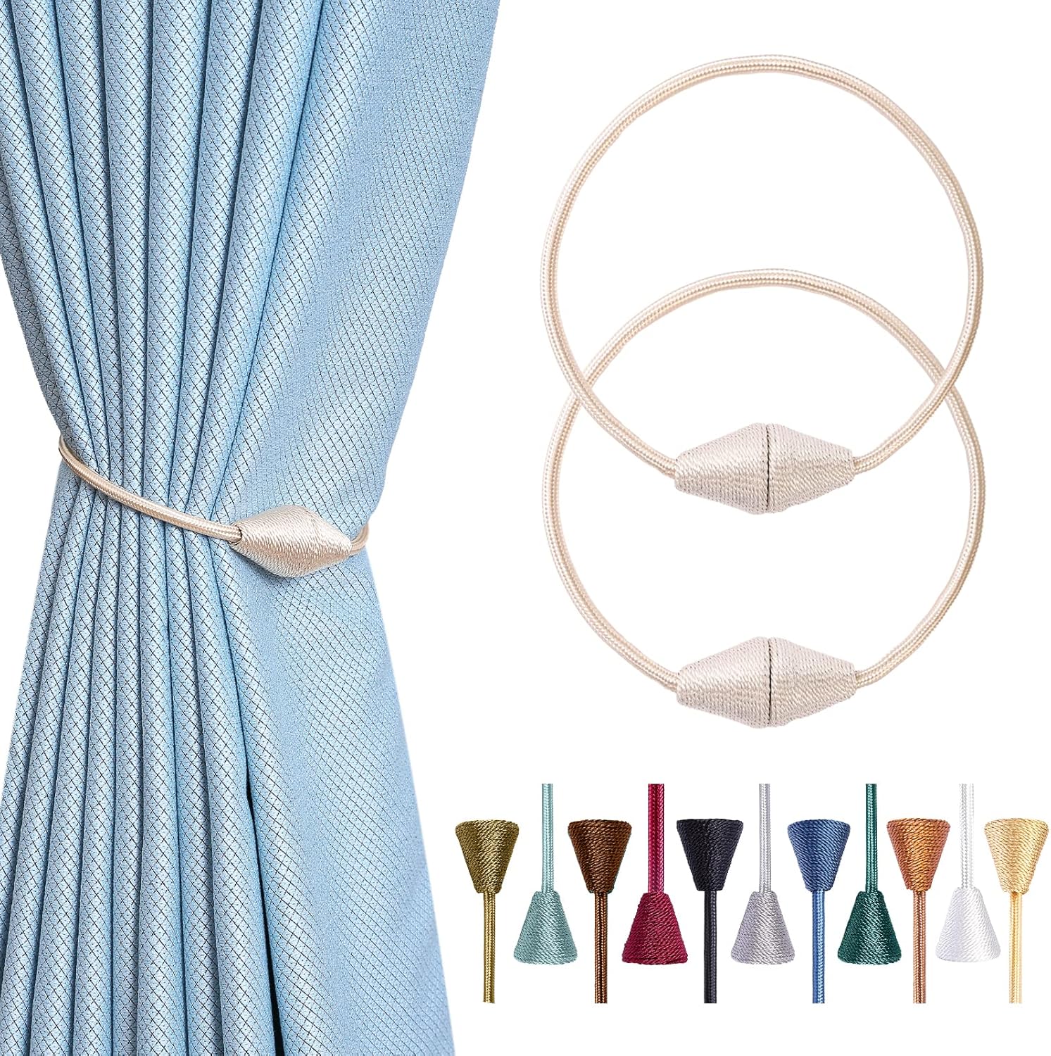 2 PCS Magnetic Curtain Tiebacks, European Style Convenient Drape Tie Backs Holdbacks for Thin or