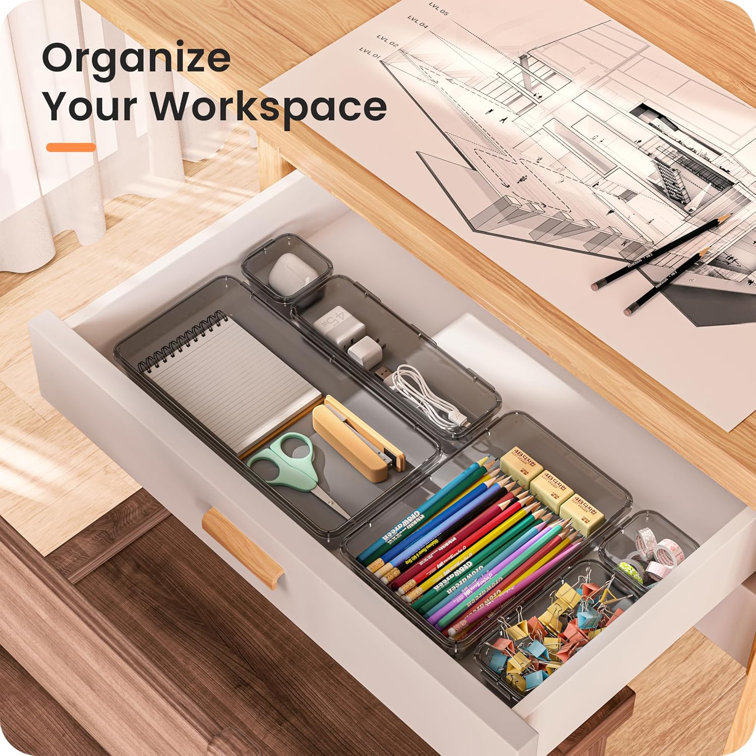 【Military Grade】 Drawer Organizer, 【𝟱𝗦𝗶𝘇𝗲】 Clear Makeup organizer, 【Holds 177 Items】 Bathroom