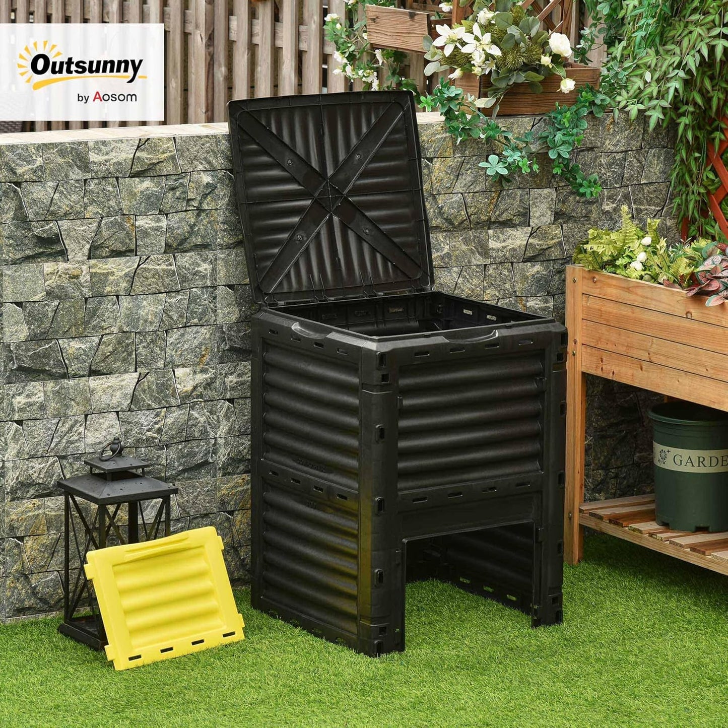 Outsunny Garden Compost Bin 80 Gallon Outdoor Large Capacity Composter Fast Create Fertile Soil
