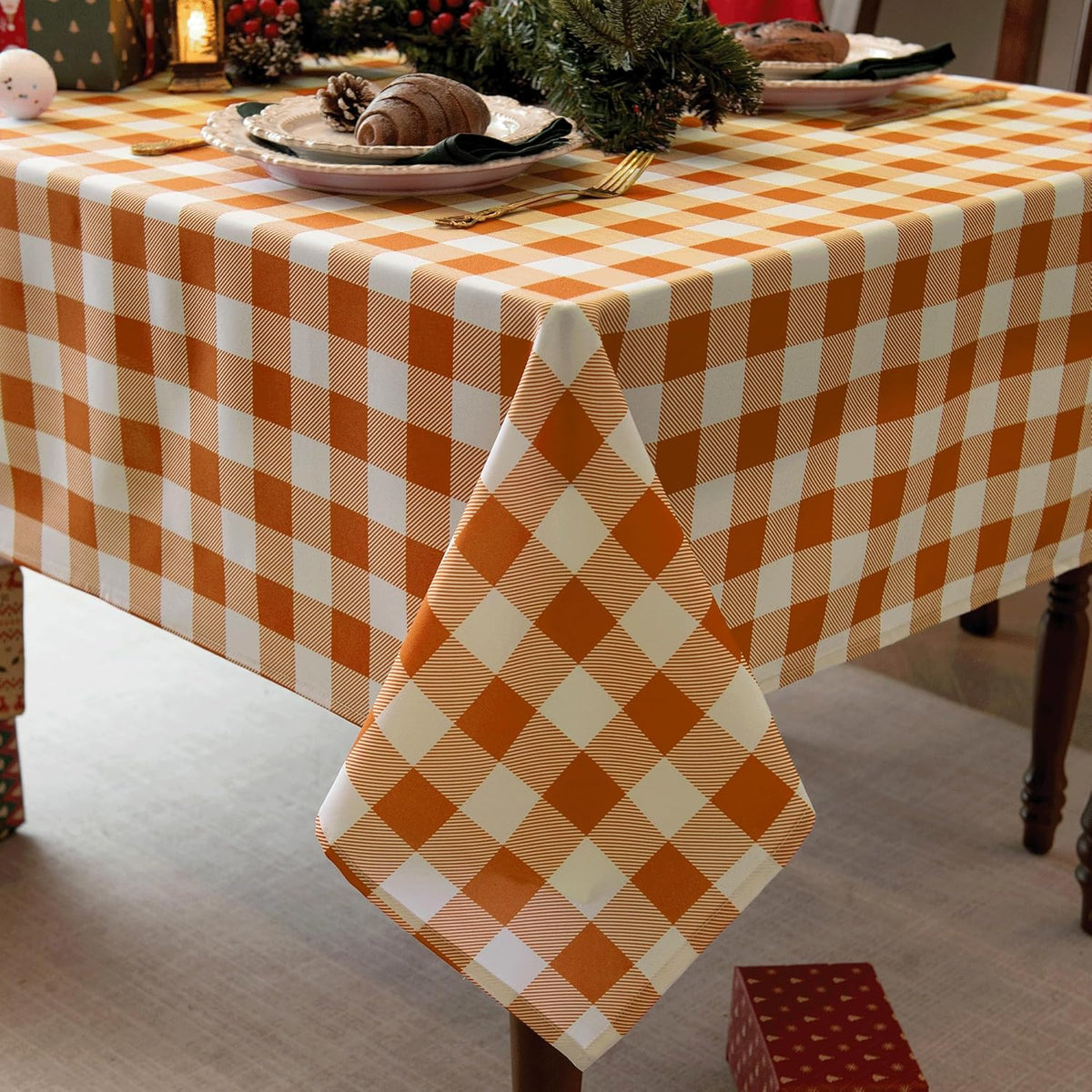 Classic Gingham Plaid Tablecloth Fabric - Rectangular 58x102 Inch Water Resistant Checked Table
