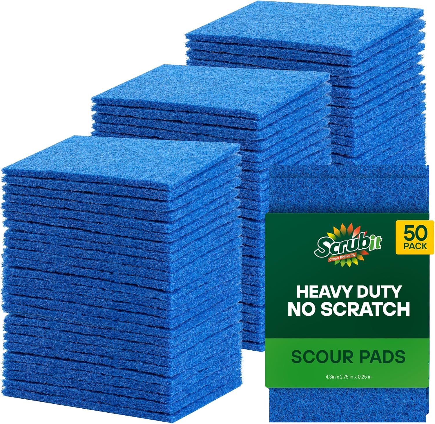 SCRUBIT 50 Pack Scouring Pad - Heavy Duty Scrub Pads for Cleaning Dishes - Non-Scratch Reusable