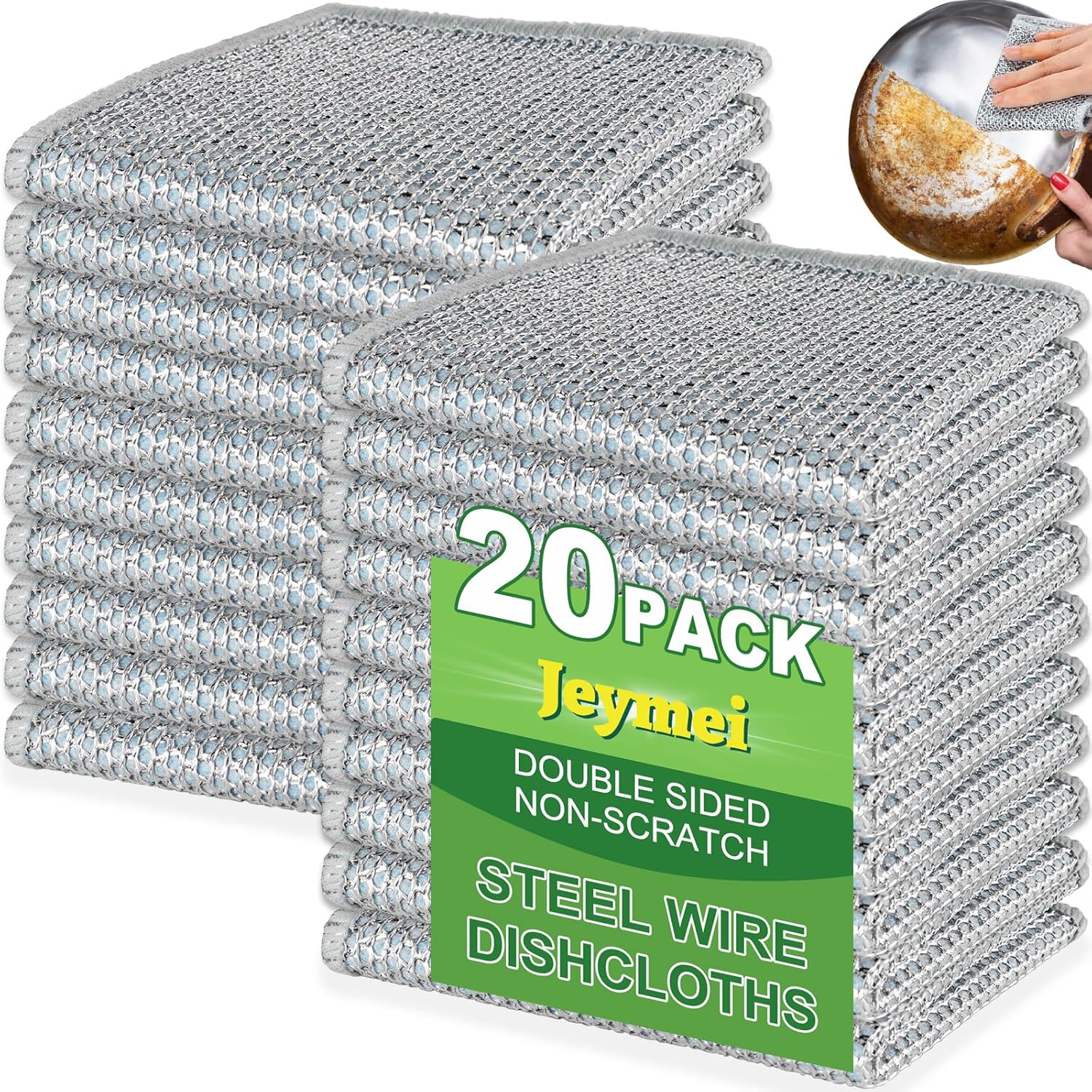 20pcs Non Scratch Wire Dishcloth Multipurpose Wire Dishwashing Rag for Wet and Dry,Metal Scrubbers