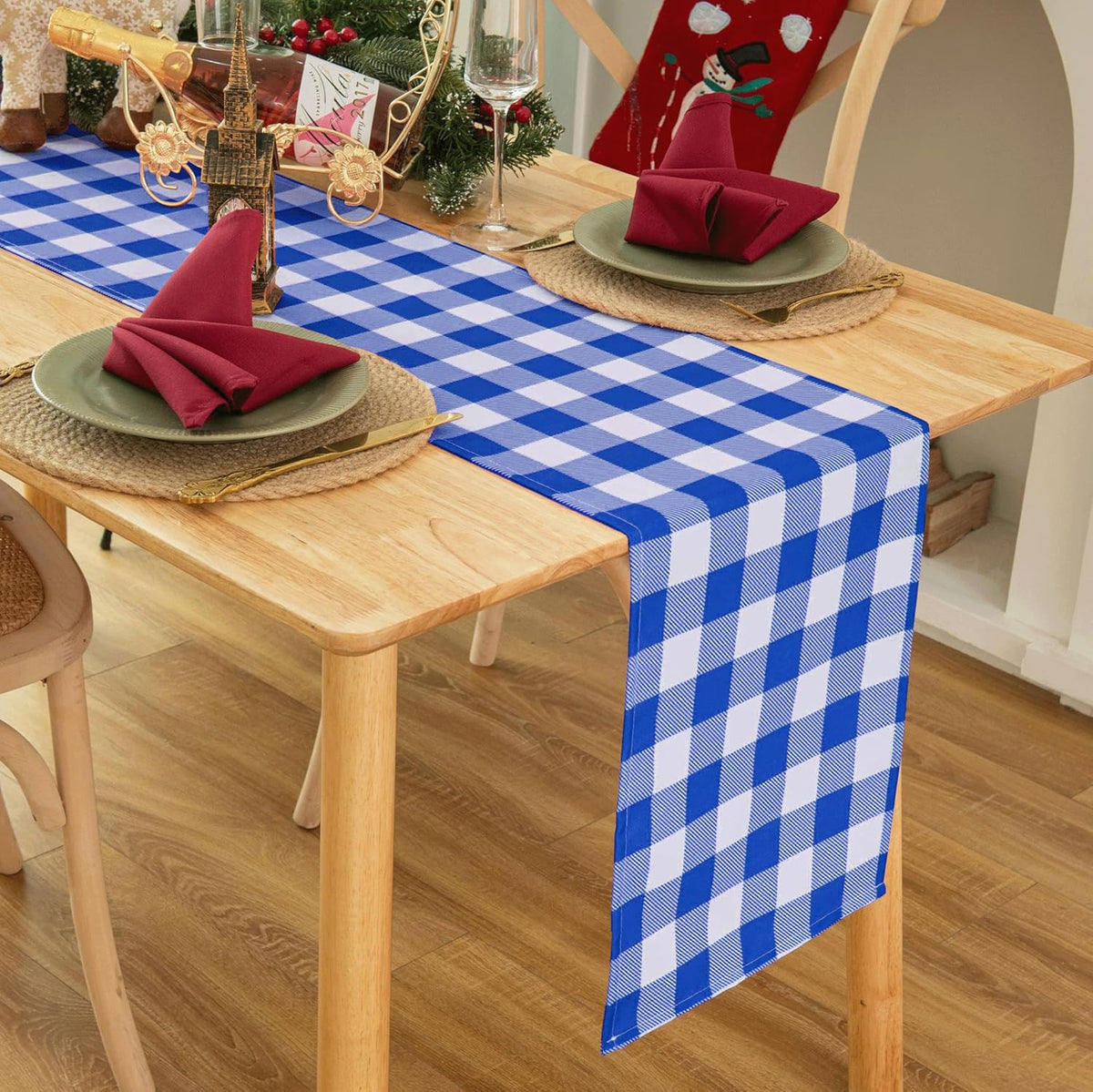 Waterproof Checkered Tablecloth Runner Fabric - Rectangle 12x108 Inch Classic Gingham Buffalo Plaid