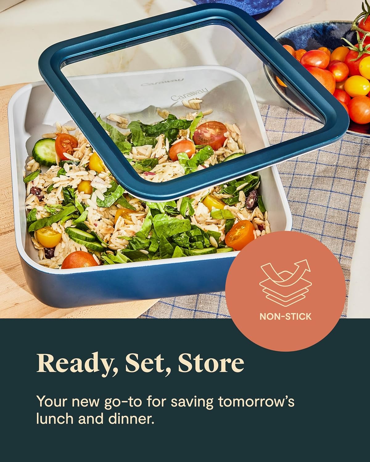 Caraway 6pc Glass Food Storage Set – 10 Cup Food Containers (6) - Ceramic Coated - Non Toxic, Non